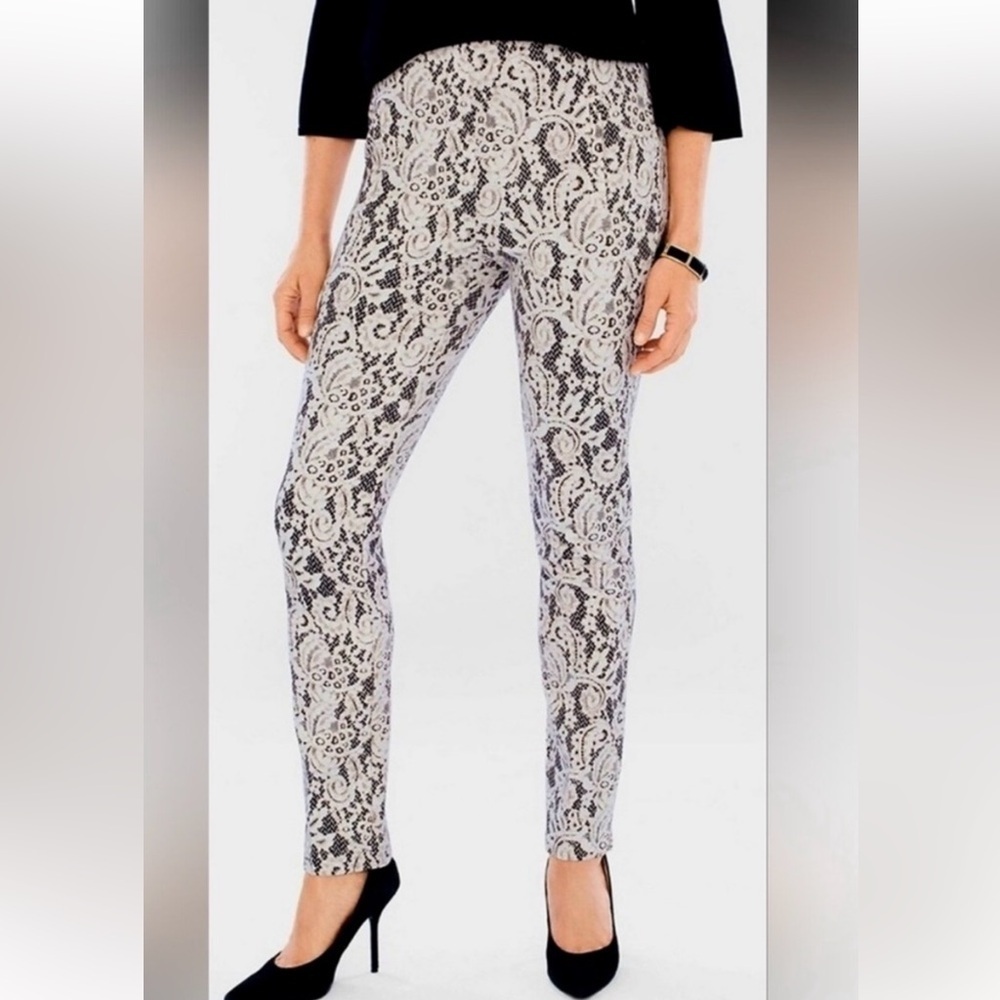 Chico’s Juliet Lace Shadow Ponte Knit Pants Size 0 Slim Stretch Dressy